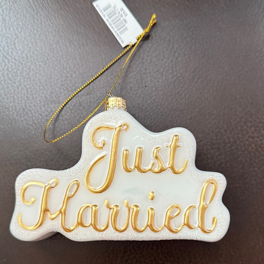 Macy's Gold and White 'Just Married' Ornament NWT